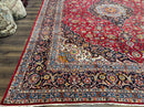 Large Persian Kashan Rug 11x14, Traditional Persian Carpet, Wool, Fine 250 KPSI, Red Navy Blue