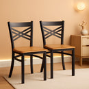 Two Pack Hercules Series Black X Back Metal Dining Chairs With Natural Wood Seats