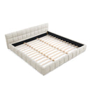 King size  Upholstered Bed Frame with Thick Fabric, Chenille Fabric Grounded Queen Size Platform Bed with Headboard and Solid Frame. No Box Spring Needed-Beige(88.5''*85.5''*24'')