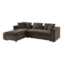 Elegant L-Shaped Sectional Sofa with Chenille Upholstery and Wooden Storage Compartment, Brown