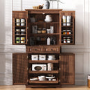 K&K 71' Tall Kitchen Pantry Cabinet with 3 Pull Out Cabinet Organizers, Farmhouse Embossed Texture Storage Cabinet with 6 Door Shelves, 2 Drawers, Freestanding Cupboard for Kitchen, Dining Room Brown