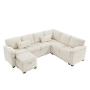 97 Inch L-Shaped Corner Sectional Sofa Couch with Seat and Storage Ottoman,Chenille Fabric Corner Couch with 7 Seats & 2 Pillows for Living Room, Beige