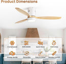 52 Inch White Wood Ceiling Fan With LED Light And Remote