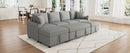109.1' Sectional Sofa Convertible Pull-out Sofa Bed with Movable Storage Ottoman, Gray Chenille Fabric