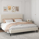 King bed frame with a bandaged headboard is stable and easy to assemble, and the style is simple and elegant,beige