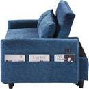 55.1' Pull Out Sleep Sofa Bed Loveseats Sofa Couch with Adjsutable Backrest, Storage Pockets, 2 Soft Pillows, USB Ports for Living Room, Bedroom, Apartment, Office, Blue (Old SKU: WF315689AAC)