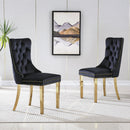 Luxurious Black Velvet Dining Chairs with Gold Mirrored Finish Legs - Set of 2, 19.7'L x 24'D x 36.2'H, Opulent Dining Room Decor