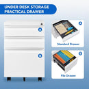 Three Drawer Mobile File Cabinet Under Desk White With Locking System For Legal Letter A4 Files