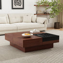 ITALIAN RETRO-Inspired Acacia Wood Storage Coffee Table, Brown & Black, MDF & Acacia, 35x35 inches