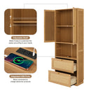 2 Doors Bookshelf with USB Port and 3 Drawers Side Cabinet Storage Shelves, Natural