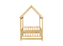 Twin Size House Floor Wooden Bed with Roof Frame,Safety Guardrails,Natural