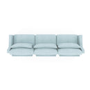 Elegant Sky Blue Three-Seater Sofa with Lumbar Pillow, Chenille Upholstery, Ergonomic Design, Wooden Base