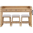 TREXM 4-Piece Dining Table Set for 3, Retro Kitchen Table and Chairs Set with 3 Storage Drawers, Ideal for Small Spaces (Natural)