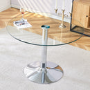 Modern Minimalist Circular Dining Table with Glass Top and Electroplated Silver Metal Legs for Restaurants and Living Rooms