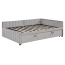 Full Size Upholstered L-Shaped Upholstered Daybed with Twin
Size Pop Up Trundle, Gray