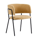 Modern Upholstered Arm Dining Chair Set of 2, Yellow Fabric, Metal Legs