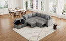 Multi-Functional Sectional Sofa Convertible Pull-out Bed with Storage Ottoman, USB Ports, Cup Holders, Chenille, Gray, 84.7'