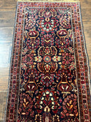 Small Navy Blue Persian Rug 2x4, Sarouk Rug, Rare Colors, Antique 1920s Wool Rug