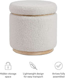 Cream Sherpa Deluxe Storage Ottoman Solidwood Base