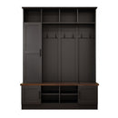 ON-TREND Versatile 3-in-1 Hall Tree with 6 Hooks, Farmhouse Walnut Storage Bench with Adjustable Shelves, 55'W Modern Entryway Coat Rack with Multiple Storage Space for Mudroom, Living Room, Black