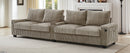 Modern 4-Seater Corduroy Sofa Couch with USB Ports, Hidden Storage Arms, and Flip-Top Cup Holders, Brown, 133 Inches