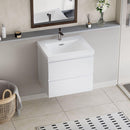 24" Floating Bathroom Vanity with Sink, Modern Wall-Mounted Bathroom Storage Vanity Cabinet with Resin Top Basin and Soft Close Drawers, Glossy White