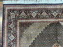 Persian Tabriz Rug 7x10, Very Fine 330 KPSI 50 Raj, Black and Beige, Handmade Wool Vintage Persian Carpet