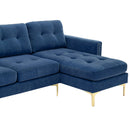 Elegant Convertible L-Shape Sectional Sofa Couch with Movable Ottoman, Velvet Upholstery, Blue