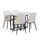TOPMAX Space-Saving 5-Piece Extendable Kitchen Dining Table Set for Small Spaces - Round Faux Marble Top with Black Frame, 4 Upholstered Chairs, Compact Foldable Design,White+Beige