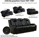 Black Leather Power Recliner Sofa Set With USB Ports
