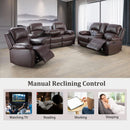 Manual Recliner Sofa Set Brown Three Piece Living Room Furniture