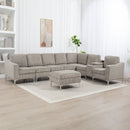 Convertible Sectional Corduroy  Sofa with Storage Ottoman,Cupholders, USB Ports for Living Room Apartment,Gray