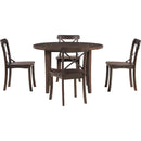 TREXM 5-piece Dining Set, Retro Simple Round Table and 4 Chairs with X-shaped Backrest for Kitchen, Dining Room and Living Room (Espresso)
