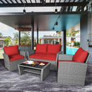 4 Piece All Weather Patio Furniture Set With Cushions And Glass Table
