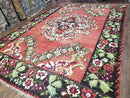 Karabakh Rug 8x11, Caucasian Kilim Rug, Vintage Antique Turkish Anatolian Azerbaijani Carpet, Wool Red & Black Hand-Woven 8 x 11 Living Room