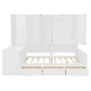 Full Size Wooden Daybed With Three Drawers, and All-in-One Cabinet, Desk and Shelves, White