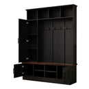 ON-TREND Versatile 3-in-1 Hall Tree with 6 Hooks, Farmhouse Walnut Storage Bench with Adjustable Shelves, 55'W Modern Entryway Coat Rack with Multiple Storage Space for Mudroom, Living Room, Black