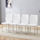 Luxury Simple Chair Set of 4 White PU Material High Resilience Dining Chair with Metal Silver Leg