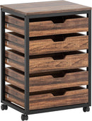 Industrial Five Drawer Wood Dresser Cart BrownFinish