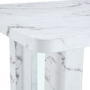 Table and chair set.64.5x35.4 Inch Stylish White Marble Textured Dining Table.Paried With 4 Black PU Chairs with a vertical stripe design on the backrest.Create Your Exclusive Low-Key Luxury Space.