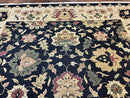 Indo Persian Rug 10x14, Wool Handmade Room Sized Floral Oriental Carpet, Indian Mahal Flatweave Rug, Black Beige