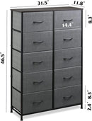 Tall Fabric Dresser With 10 Drawers Dark Grey Metal Frame