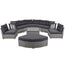 Elegant Patio Furniture Set Outdoor Daybed Rattan Sectional with Cushions and Center Table, Grey, Iron + Rattan