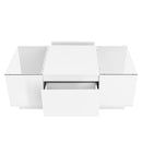 U-Can Led Coffee Table, Modern Center Table with High-Gloss Finish and Glass Tabletop, Coffee Table with Open Storage Compartment and 2 Hidden Drawers  for Living Room