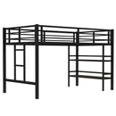 Twin Size Metal Loft Bed with Storage Shelf, Loft Bed with Easy Climbing Ladder and Guardrails for Kids, Black