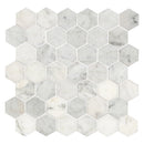 Carrara White Hexagon 12"x12" Polished Marble Mesh-Mounted Mosaic Floor and Wall Tile 2" Hexagon -MSI Collection