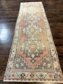 Antique Turkish Runner Rug 3 x 9.6, Farmhouse Rug, Geometric Runner, Handmade, Vintage Rug for Modern Home