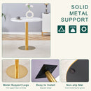Table and chair set.31.5 Inch Elegant White Marble Pattern Round Dining Table - Suction Molding Annular Texture.Paired With 4 Black High-quality PU Chairs With Arched Golden Metal Legs.