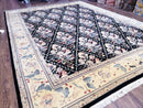 Black Kirman Rug, 8x11 - 9x12 Rug, Sino-Persian Rug, Floral Oriental Carpet, Handmade Rug, Black and Ivory Rug, Room Sized Area Rug, Wool