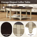 Vintage Oval Coffee Table with Drawer and Storage Shelf, Antique Cocktail Table in 45', French Country Accent Table for Living Room,Beige and Espresso